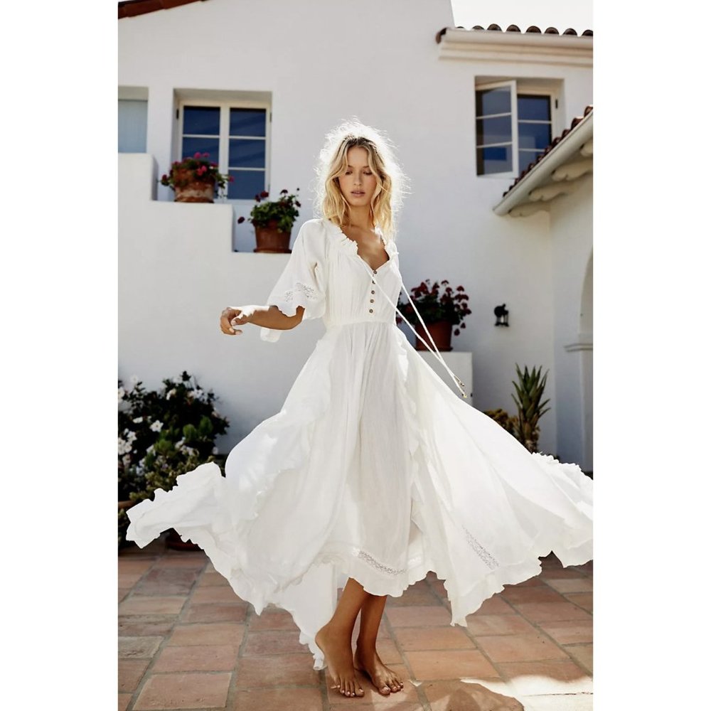 Free People Endless Summer Beach Bliss Maxi Dress Size Small in White Free-est